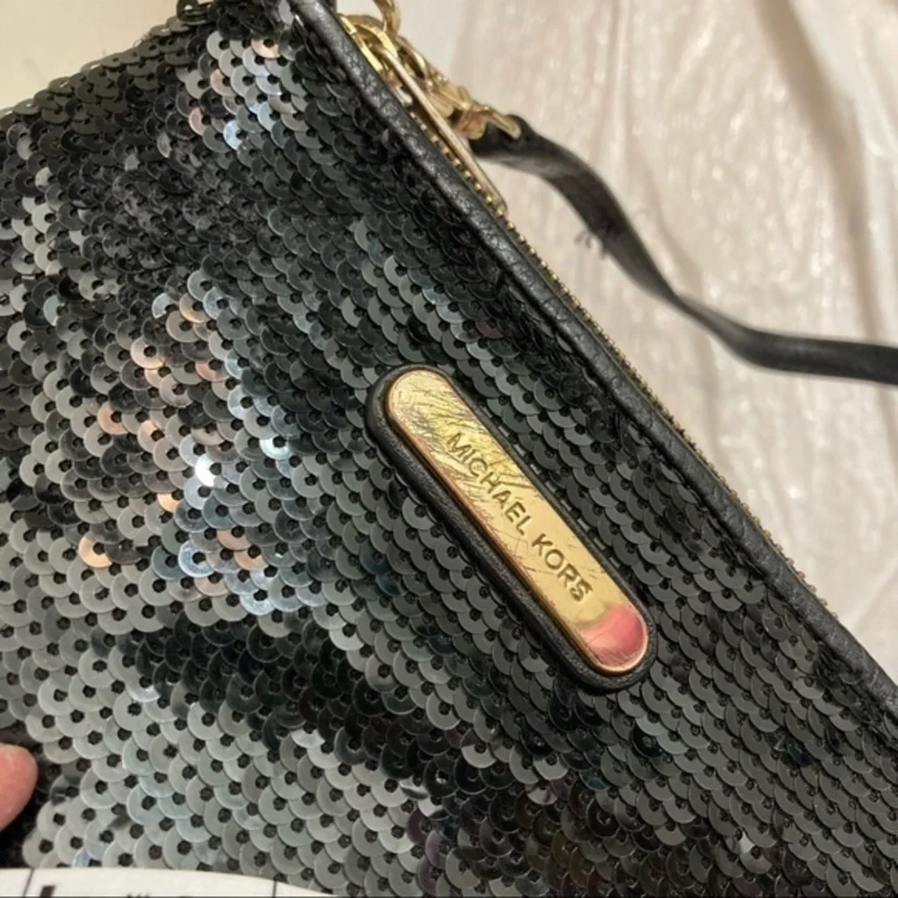 Michael kors black sequence wristlet mini bag